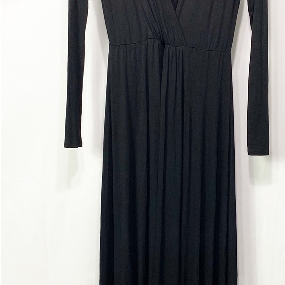 NWT- LA Made Black V neck long sleeve slit Surplice Maxi dress SM - Picture 7 of 11